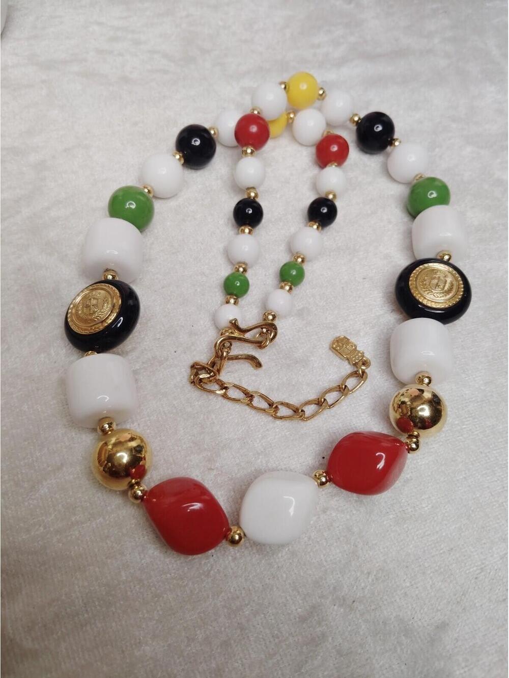 Vintage Liz Claiborne Chunky Multicolor Lucite Gold Tone Beaded Necklace 24"-27"